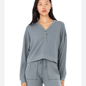 Alolux Soho Cropped Henley- Steel Blue